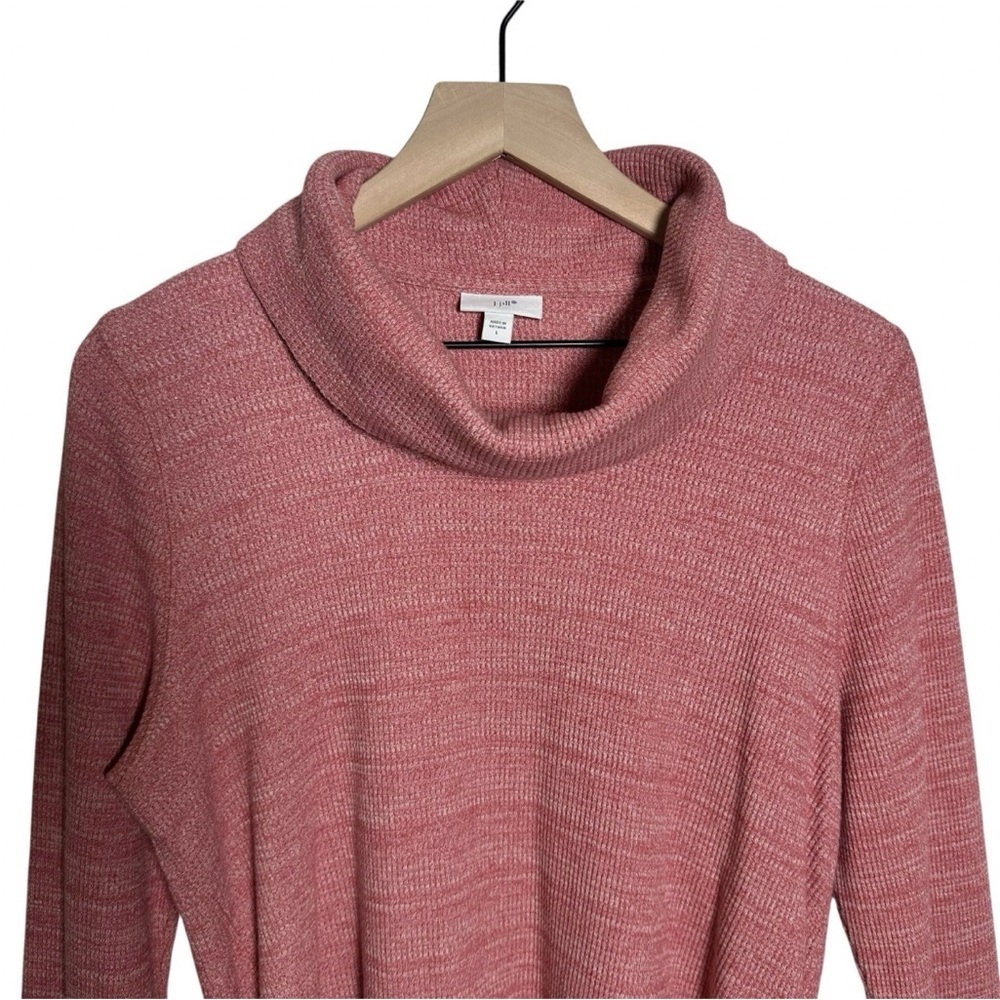 J Jill Pullover Womens Large Cotton Heather Pink Waffle Cowl Neck Knit Side Tie - Picture 3 of 11
